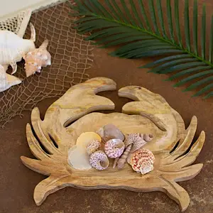 carved wooden crab platter