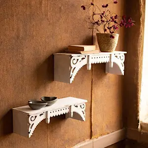 set of 2 victorian millwork wooden wall shelves