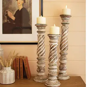 turned wood candle holders